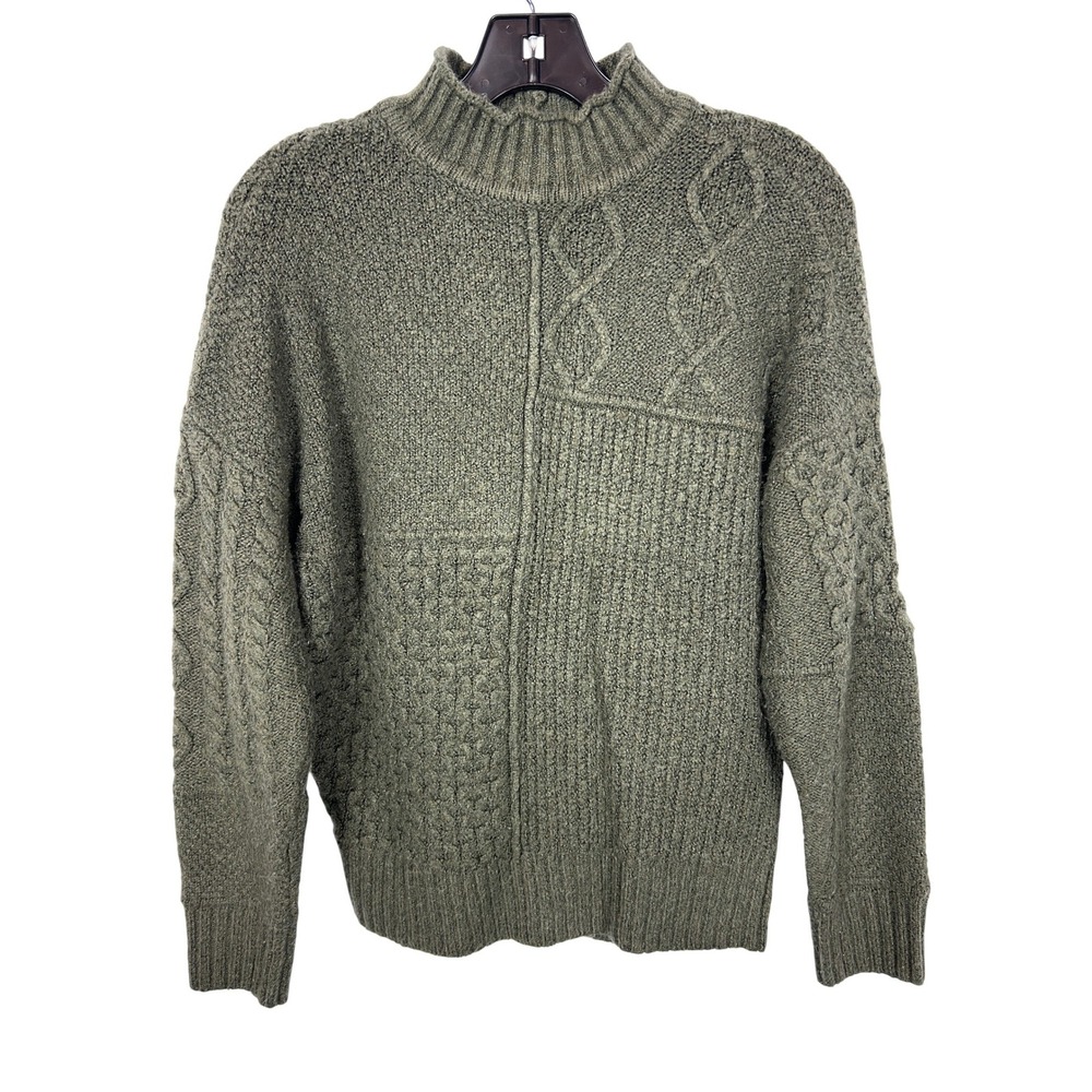 Y2K American Eagle Olive Green Cable Knit Mock Neck Sweater XS Cottagecore Cozy